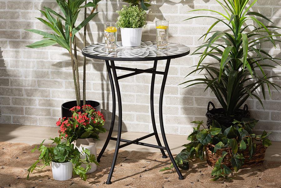 Wholesale Interiors Outdoor Dining Tables - Callison Black Finished Metal and Multi-Colored Glass Outdoor Dining Table