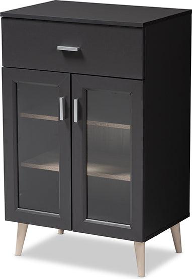 Wholesale Interiors Kitchen Storage & Organization - Jonas Modern And Contemporary Dark Grey And Oak Brown Finished Kitchen Cabinet