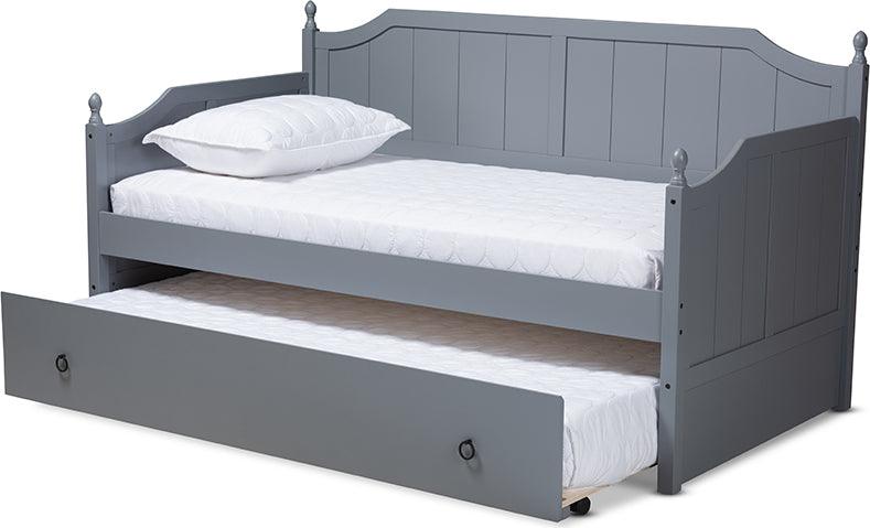 Wholesale Interiors Daybeds - Millie Cottage Farmhouse Grey Finished Wood Twin Size Daybed with Trundle Gray