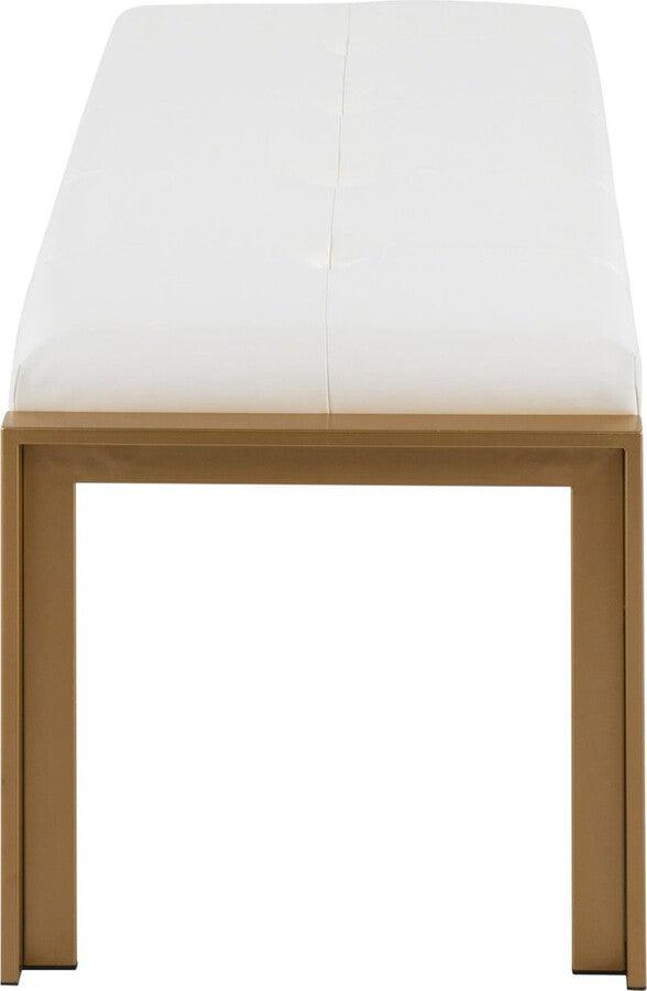 Lumisource Benches - Fuji Contemporary Bench In Gold Metal & White Faux Leather