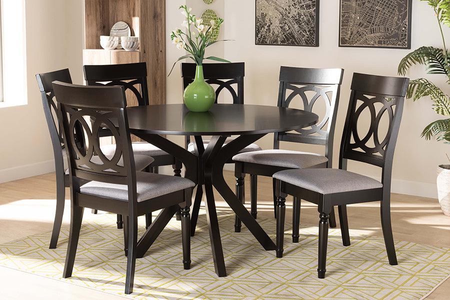 Wholesale Interiors Dining Sets - Jessie Grey Fabric Upholstered and Dark Brown Finished Wood 7-Piece Dining Set
