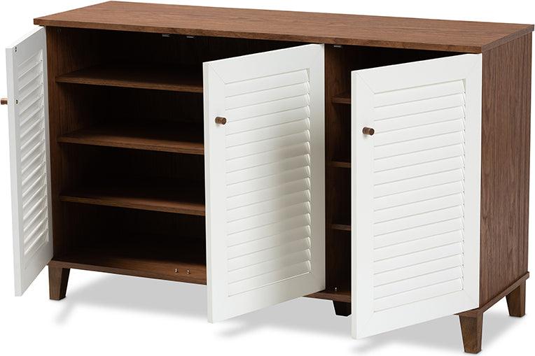 Wholesale Interiors Shoe Storage - Coolidge Modern and Contemporary Walnut Finished 8-Shelf Wood Shoe Storage Cabinet