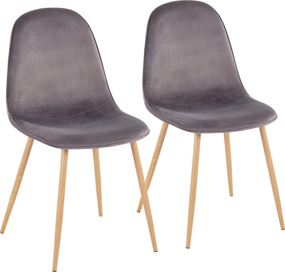 Lumisource Accent Chairs - Pebble Contemporary Chair In Natural Wood Metal & Grey Velvet (Set of 2)