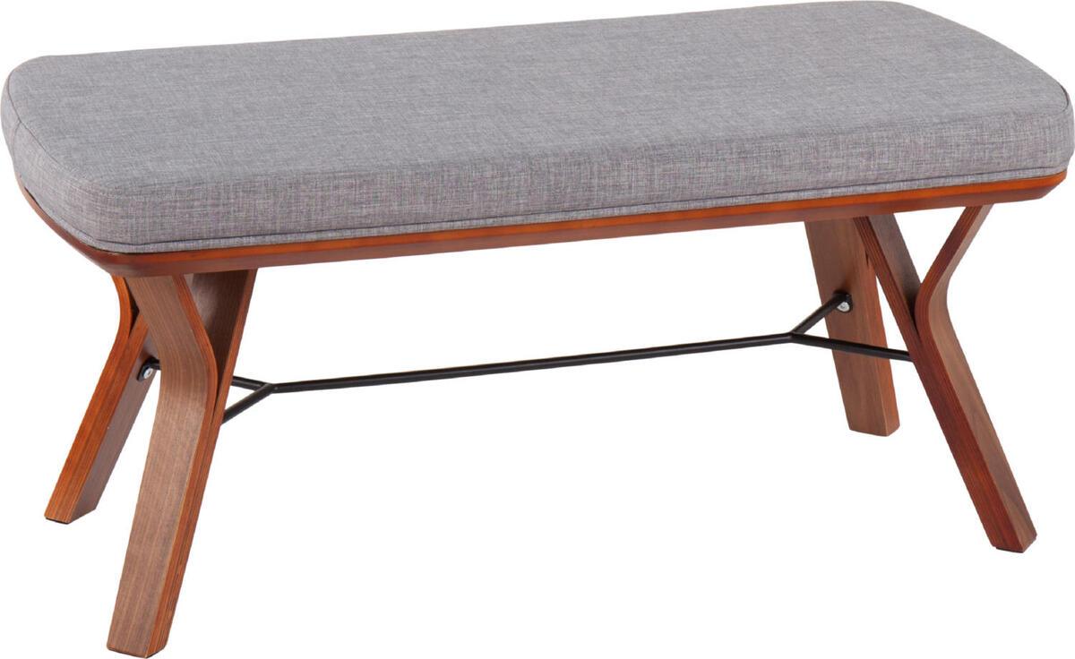 Lumisource Benches - Folia Bench In Walnut Wood & Light Grey Fabric