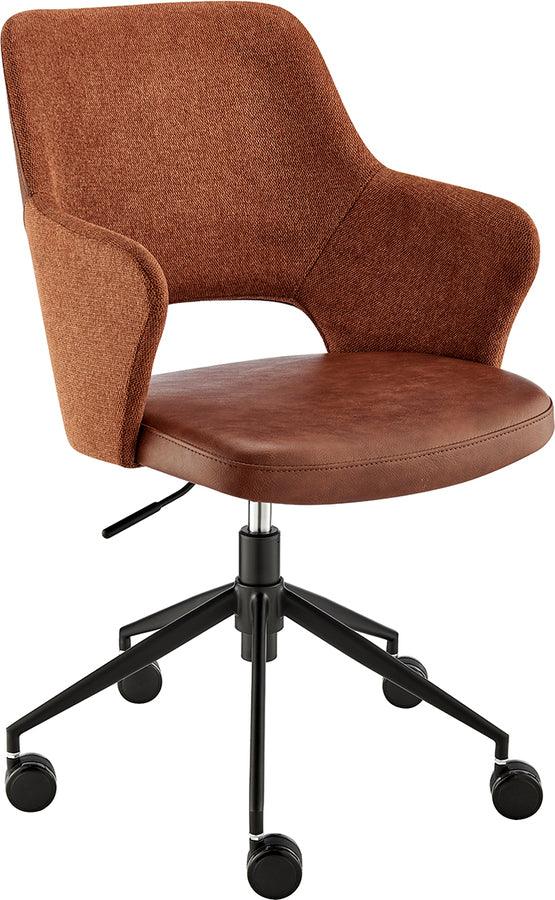 Euro Style Task Chairs - Darcie Office Chair in Dark Brown Leatherette, Orange Fabric and Black Base