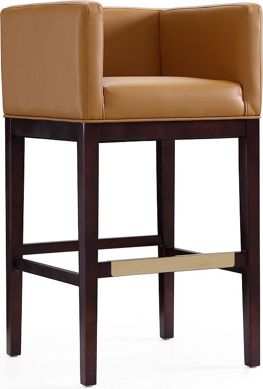 Manhattan Comfort Barstools - Kingsley 38 in. Camel and Dark Walnut Beech Wood Barstool
