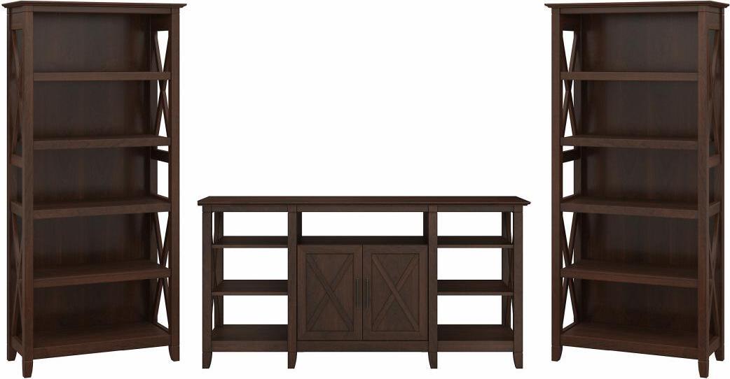 Bush Business Furniture Living Room Sets - Tall TV Stand with Set of 2 Bookcases Bing Cherry