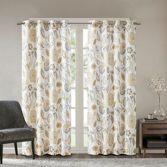 Olliix.com Curtains - Jacquard Printed Room Darkening Curtain Panel Yellow