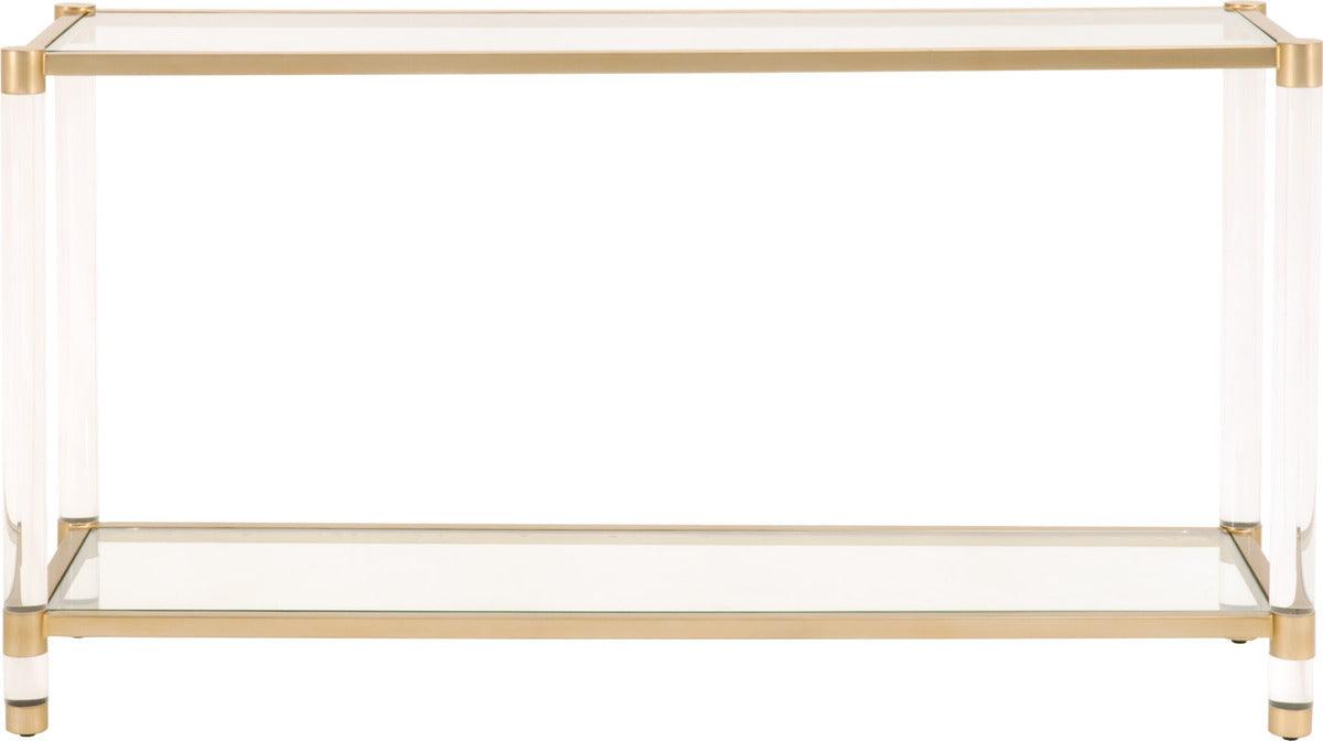 Essentials For Living Consoles - Nouveau Console Table Brushed Brass, Lucite, Clear Glass