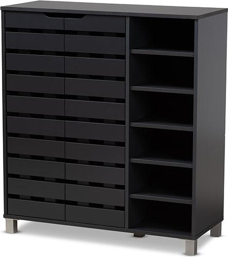 Wholesale Interiors Shoe Storage - Shirley Modern and Dark Grey Finished 2-Door Wood Shoe Storage Cabinet with Open Shelve