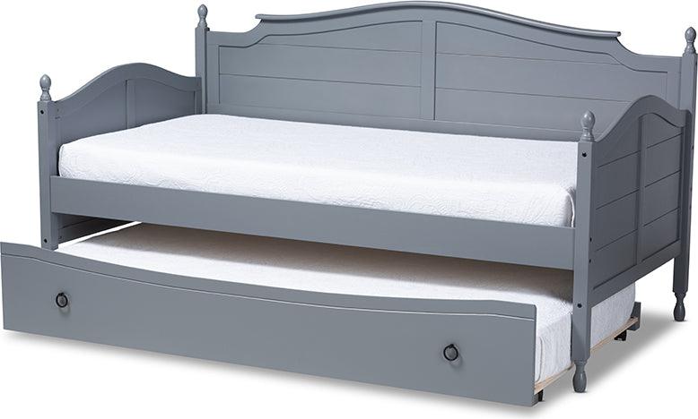 Wholesale Interiors Daybeds - Mara Cottage Farmhouse Grey Finished Wood Twin Size Daybed With Roll-Out Trundle Bed