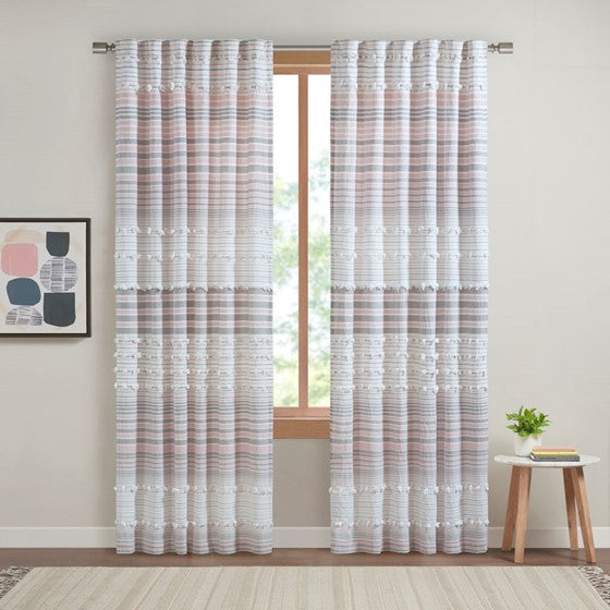 Olliix.com Curtains - Cotton Jacquard Rod Pocket/Back Tab Window Panel Blush