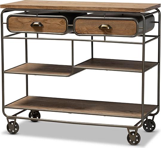 Wholesale Interiors Kitchen & Bar Carts - Grant Vintage Rustic Industrial Oak Brown Wood and Black Metal 2-Drawer Kitchen Cart