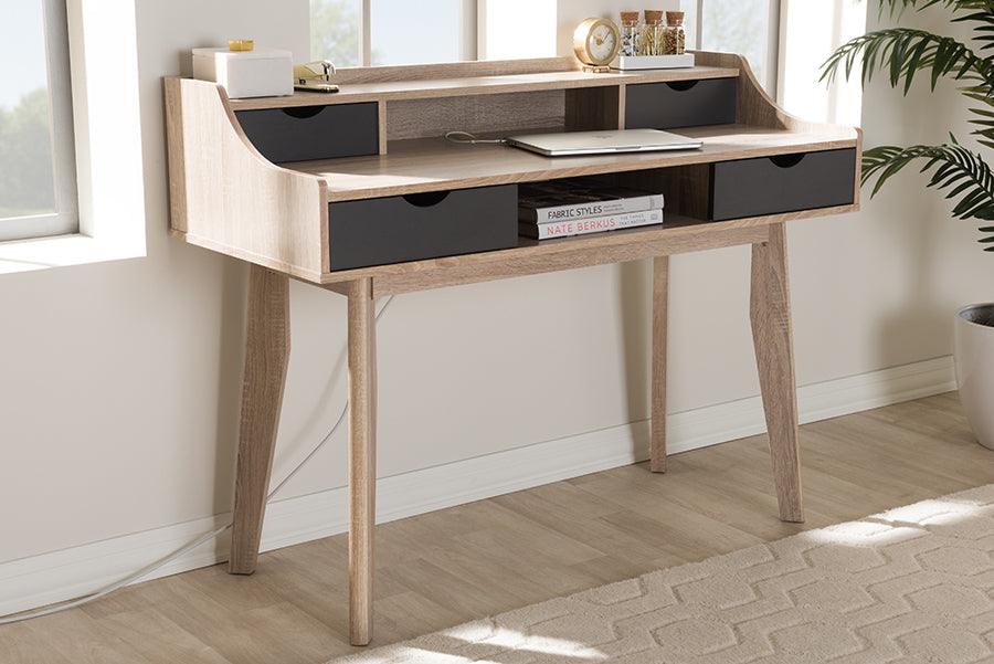 Wholesale Interiors Desks - Fella Mid-Century Modern 4-Drawer Oak and Gray Wood Study Desk
