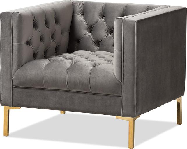 Wholesale Interiors Accent Chairs - Zanetta Luxe and Glamour Grey Velvet Upholstered Gold Finished Lounge Chair