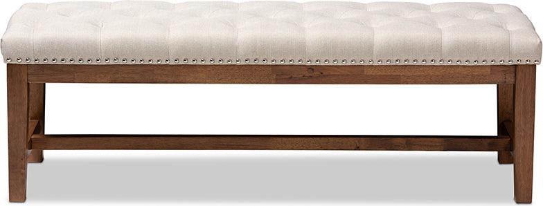 Wholesale Interiors Benches - Ainsley Contemporary Beige Fabric Upholstered Walnut Finished Solid Rubberwood Bench
