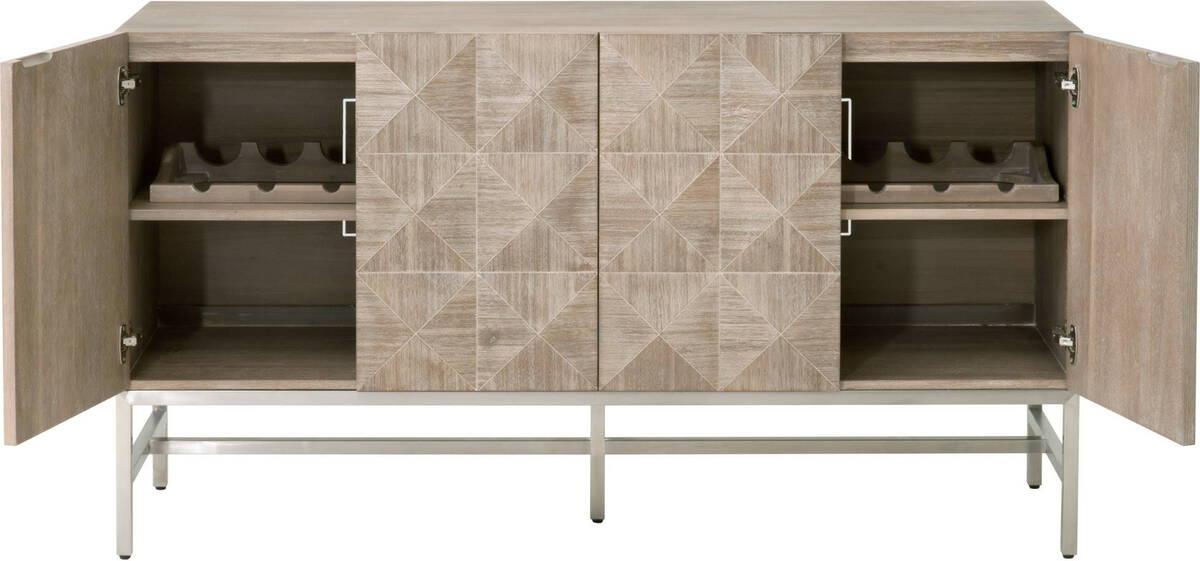 Essentials For Living TV & Media Units - Atlas Media Sideboard Natural Gray Acacia, Brushed Stainless Steel