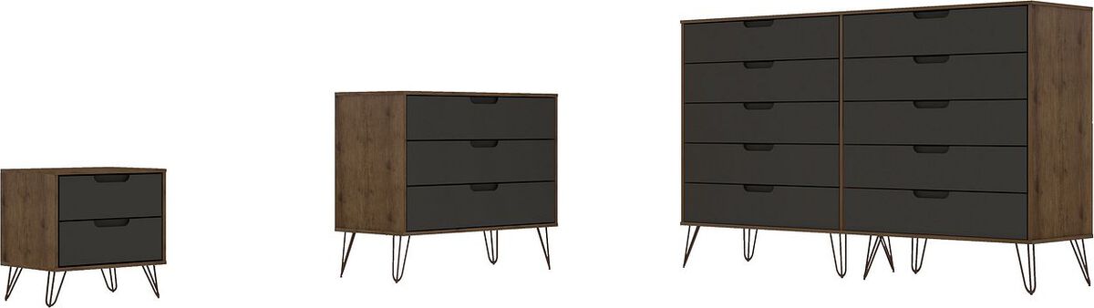 Manhattan Comfort Bedroom Sets - Rockefeller 10-Drawer Dresser, 3- Drawer Dresser & Nightstand Nature & Textured Gray