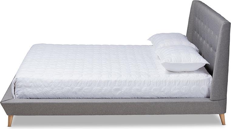 Wholesale Interiors Beds - Naya Mid-Century Modern Grey Fabric Upholstered King Size Wingback Platform Bed