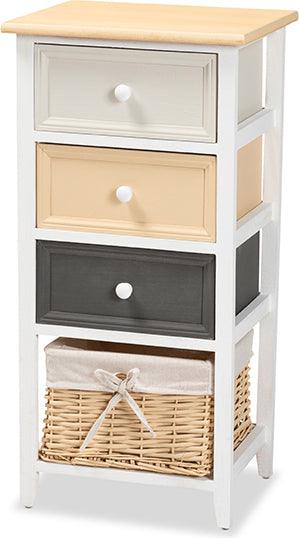 Wholesale Interiors Bedroom Organization - Adonis Mid-Century Modern Multi-Colored Wood 3-Drawer Storage Unit with Basket