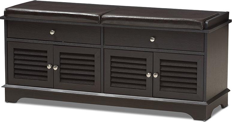 Wholesale Interiors Benches - Leo Modern and Contemporary Dark Brown Wood 2-Drawer Shoe Storage Bench Dark Brown
