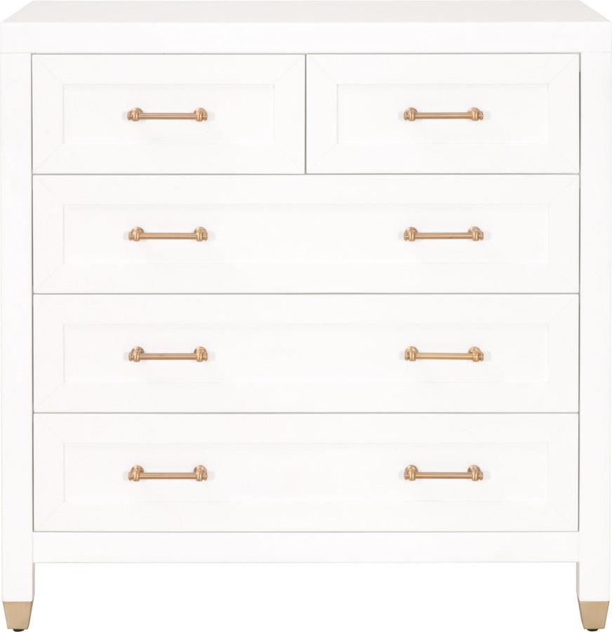 Essentials For Living Chest of Drawers - Stella 5-Drawer High Chest Matte White, Brushed Brass