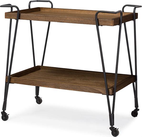 Wholesale Interiors Kitchen & Bar Carts - Jessica Antique Black Textured Finish Metal Distressed Ash Wood Mobile Serving Bar Cart