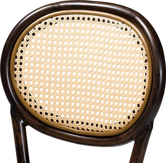 Wholesale Interiors Outdoor Dining Chairs - Thalia Mid-Century Modern Dark Brown Finished Metal and Synthetic Rattan Outdoor Bar Stool