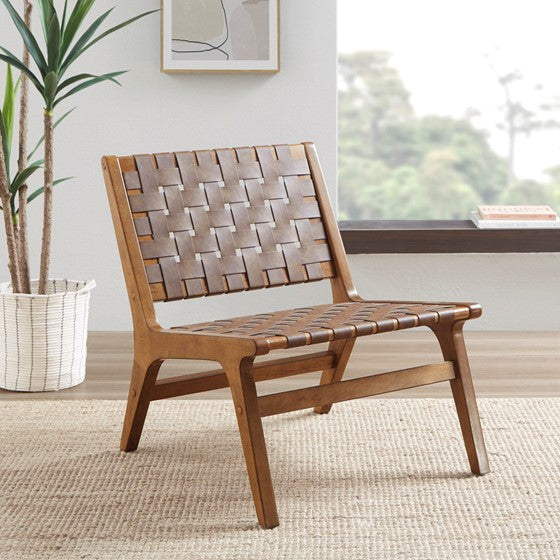 Olliix.com Accent Chairs - Faux Leather Woven Accent Chair Brown