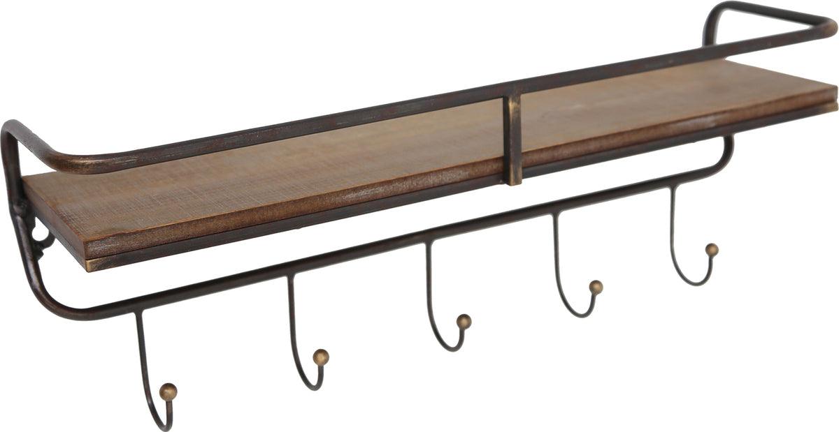 Sagebrook Home Coat Hangers - 19.5" 5 Hook Wall Shelf/ Brown
