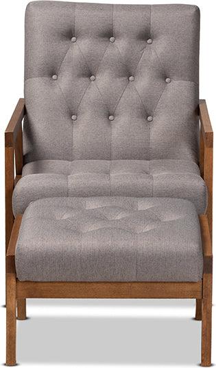 Wholesale Interiors Living Room Sets - Naeva Mid-Century Modern Grey Fabric Wood 2-Piece Armchair and Footstool Set