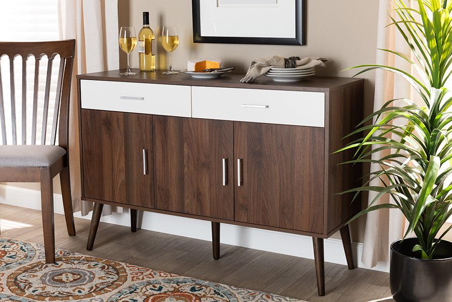 Wholesale Interiors Buffets & Sideboards - Leena Modern Two-Tone and Walnut Finished Wood 2-Drawer Sideboard Buffet Walnut Brown & White