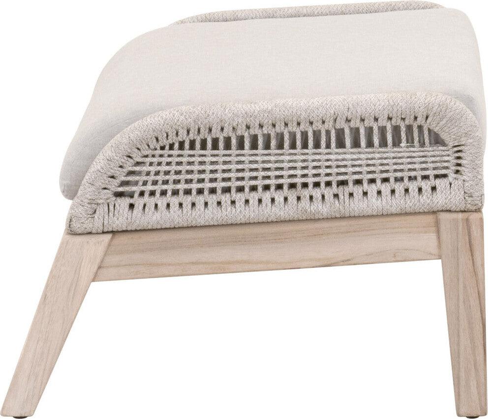 Essentials For Living Outdoor Ottomans - Loom Outdoor Footstool - Taupe and White-Gray Teak
