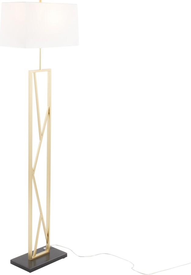 Lumisource Floor Lamps - Folia Contemporary Floor Lamp In Gold Metal With White Linen Shade & Black Marble Base