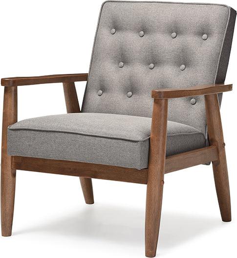 Wholesale Interiors Accent Chairs - Sorrento Mid-century Retro Modern Grey Fabric Upholstered Wooden Lounge Chair