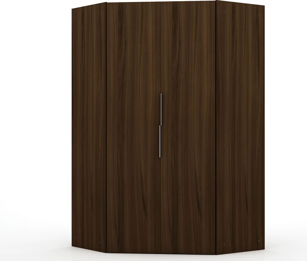 Manhattan Comfort Cabinets & Wardrobes - Mulberry 2.0 Modern Corner Wardrobe Closet with 2 Hanging Rods in Brown