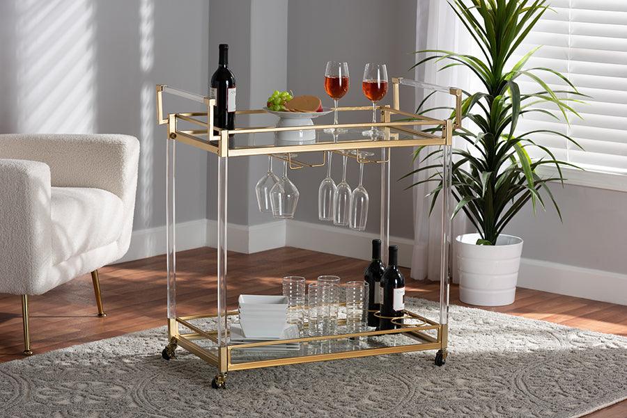 Wholesale Interiors Bar Units & Wine Cabinets - Savannah Contemporary Glam and Luxe Gold Metal and Glass Wine Cart