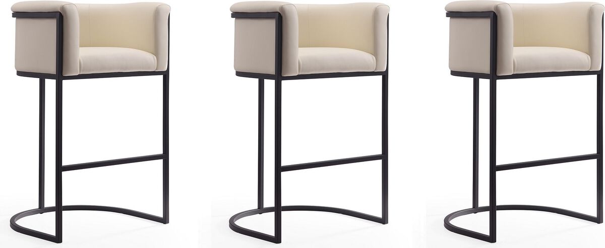 Manhattan Comfort Barstools - Cosmopolitan 37.8 in. Cream and Black Metal Barstool (Set of 3)