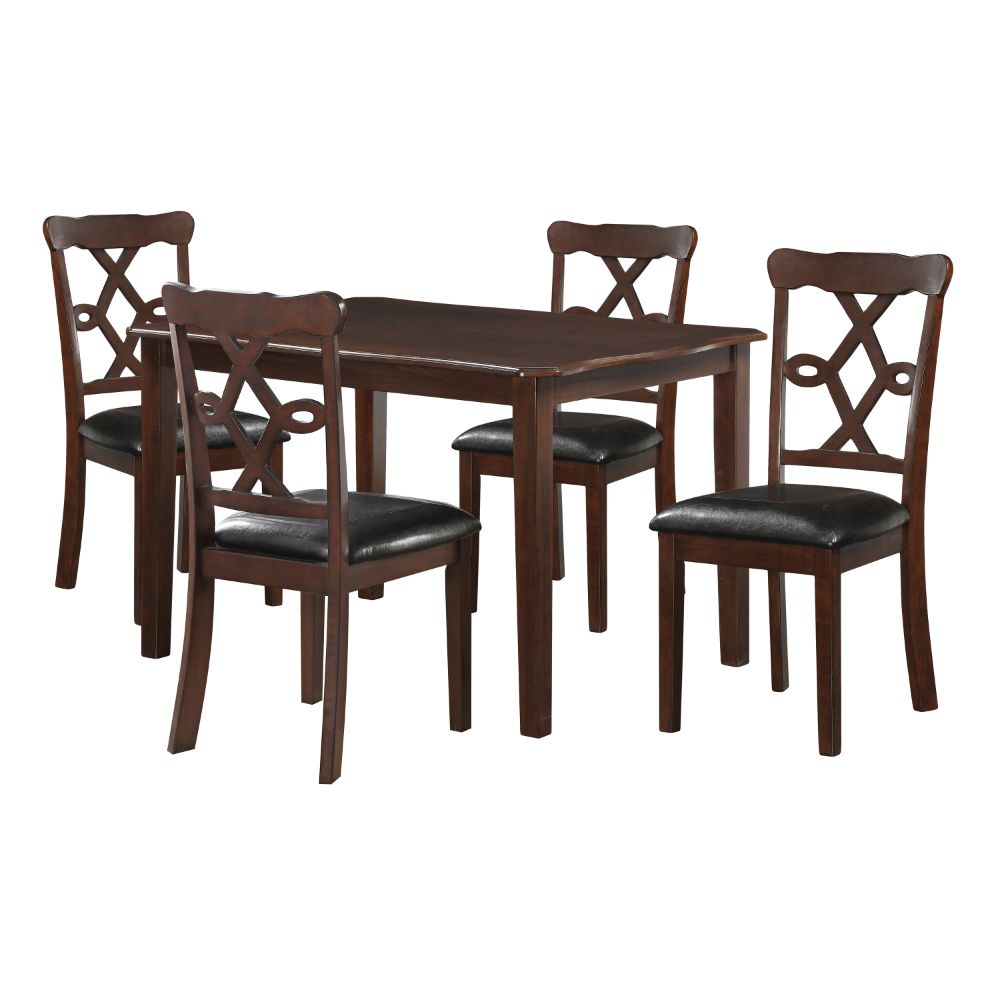 ACME Furniture Dining Chairs - Ingeborg 5Pc Pack Dining Set, Black PU & Espresso