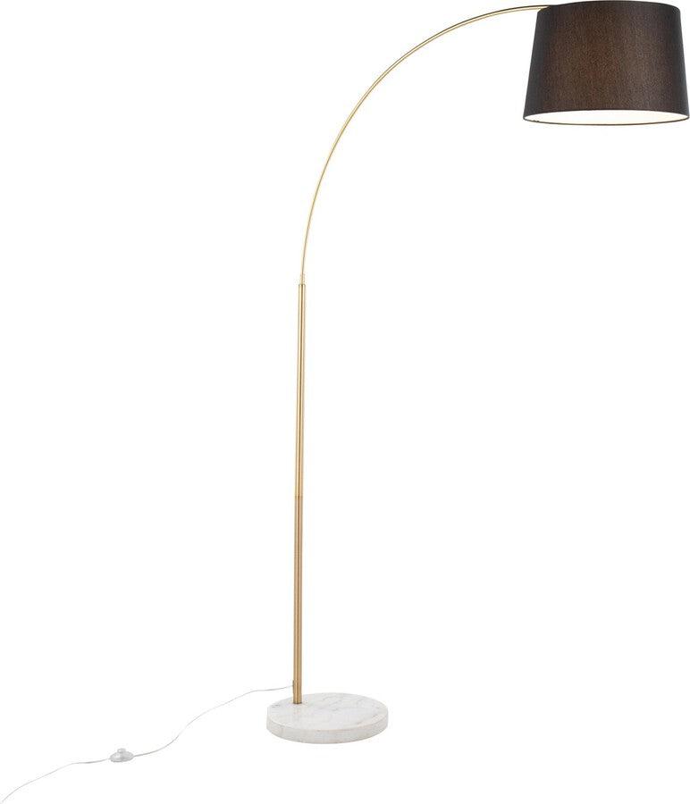 Lumisource Floor Lamps - March Contemporary Floor Lamp In White Marble & Antique Brass With Black Linen Shade Metal