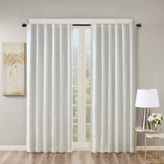 Olliix.com Curtains - Jacquard Lined Total Blackout Rod Pocket/Back Tab Curtain Panel White