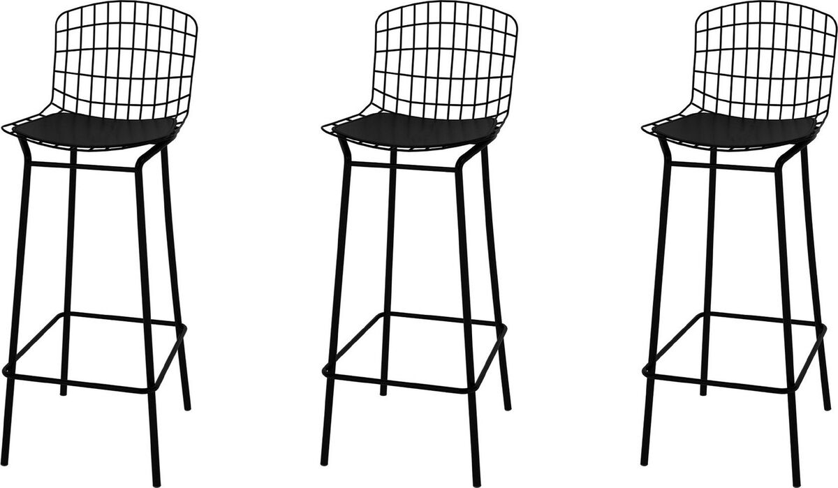 Manhattan Comfort Barstools - Madeline 41.73" Barstool, Set of 3 with Seat Cushion in Black