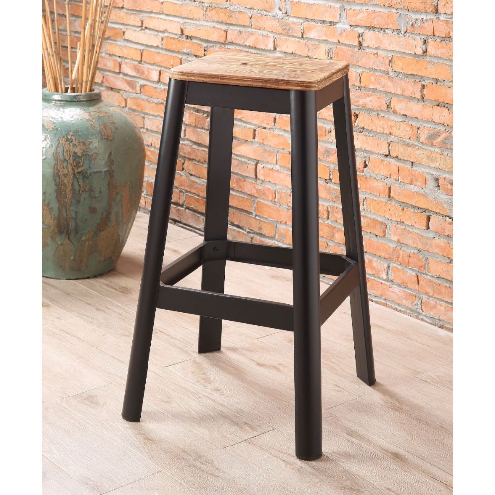 ACME Ottomans & Stools - ACME Jacotte Bar Stool (1Pc), Natural & Black, 30" Seat Height