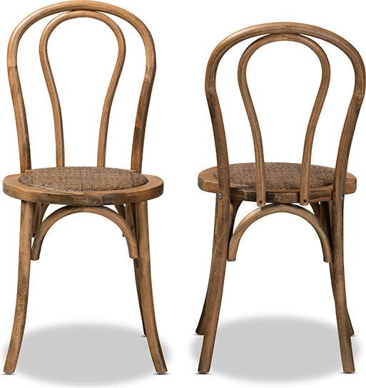 Wholesale Interiors Dining Chairs - Dacian Mid-Century Brown Woven Rattan and Walnut Brown Wood 2-Piece Dining Chair Set