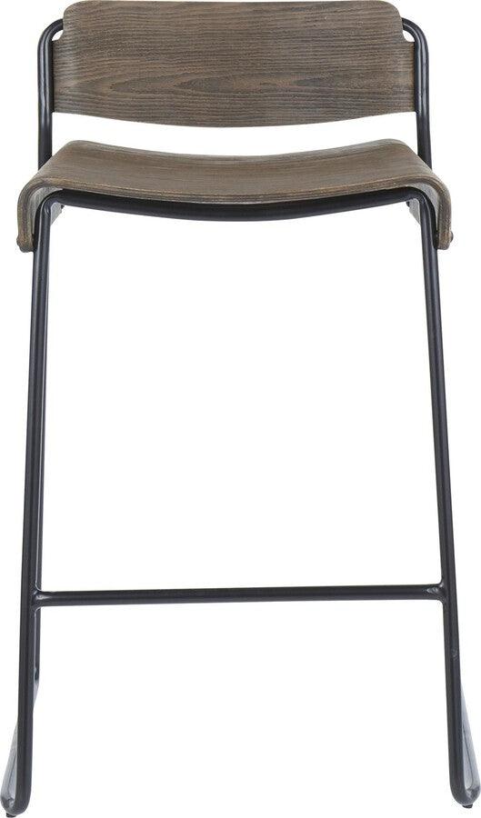 Lumisource Barstools - Dali Industrial Low Back Counter Stool in Black Metal with Espresso Wood - Set of 2