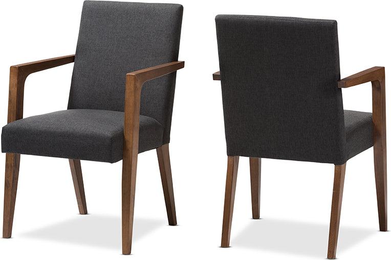 Wholesale Interiors Accent Chairs - Andrea Mid-Century Modern Dark Grey Upholstered Wooden Armchair (Set of 2)
