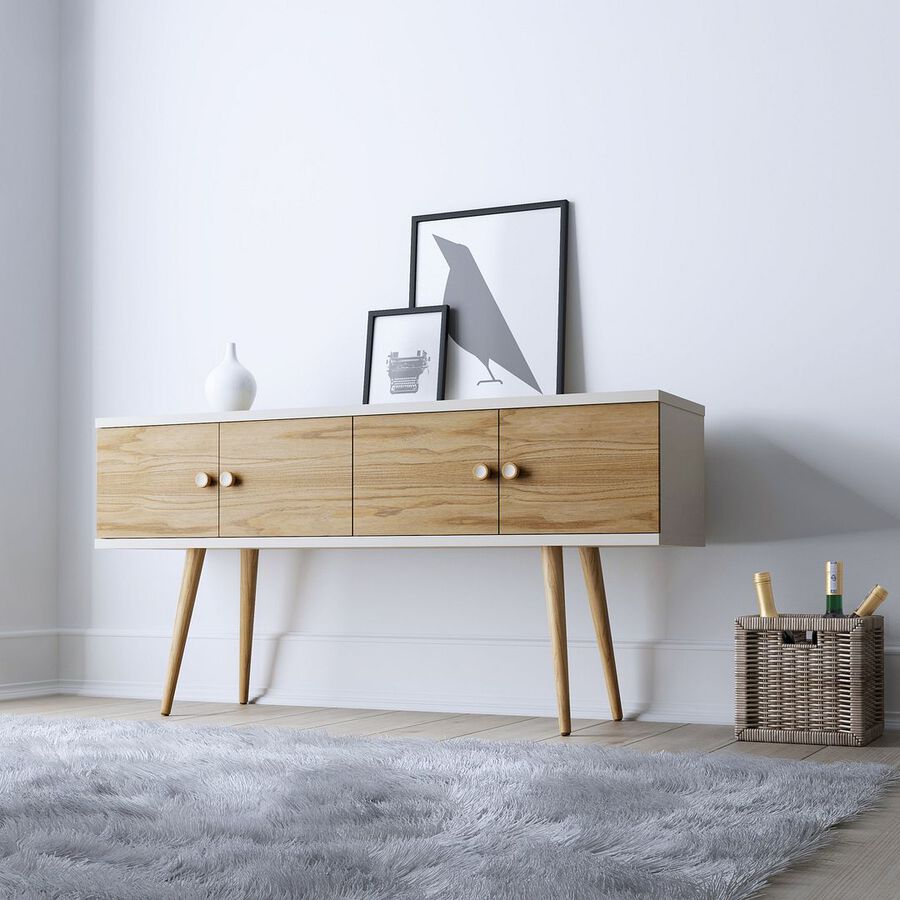Manhattan Comfort Buffets & Sideboards - Theodore 60.0 Sideboard with 2 Shelves in Off White and Cinnamon
