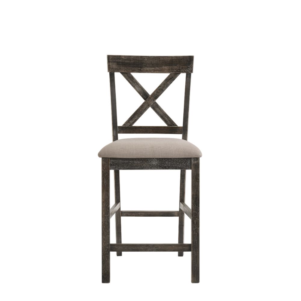 ACME Barstools - ACME Martha II Counter Height Chair (Set-2), Tan Linen & Weathered Gray