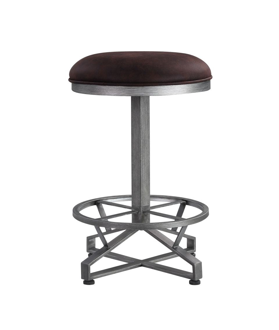 ACME Ottomans & Stools - ACME Evangeline Counter Height Stool, Rustic Brown Fabric & Black Finish