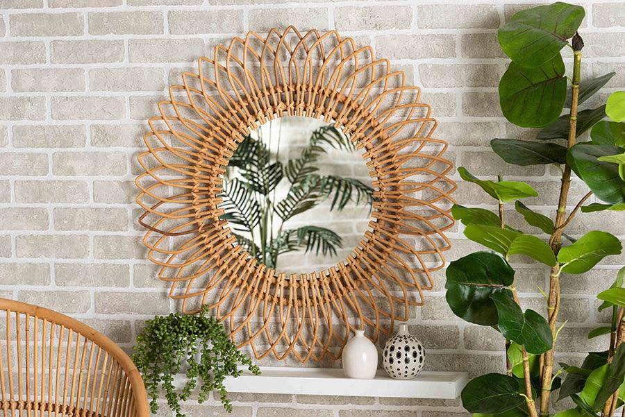 Wholesale Interiors Mirrors - Bora Modern Bohemian Natural Brown Rattan Accent Wall Mirror